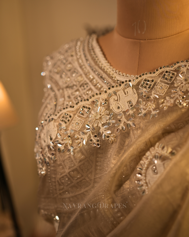 Pearl Grace | Soft Tissue Silk Saree | Cream