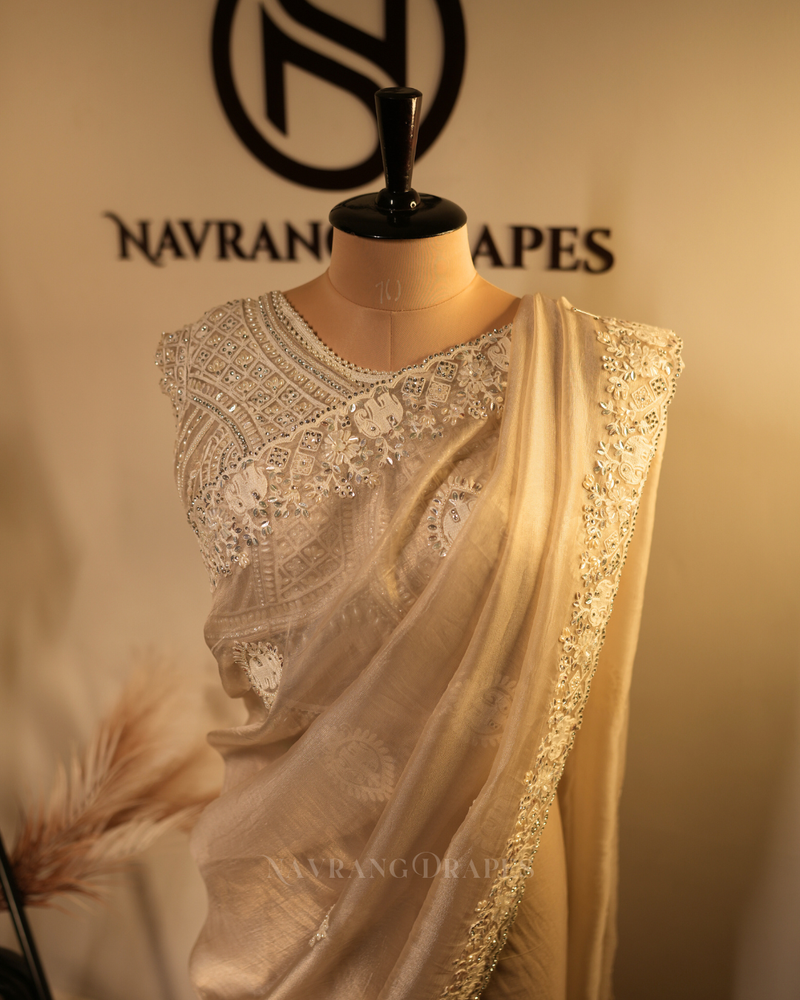 Pearl Grace | Soft Tissue Silk Saree | Cream