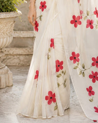 Tanya’s Canvas | Hand-Painted Glass Tissue Silk Saree | White