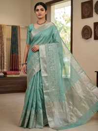 THE VARLI ART SAREE | PISTA GREEN GREEN
