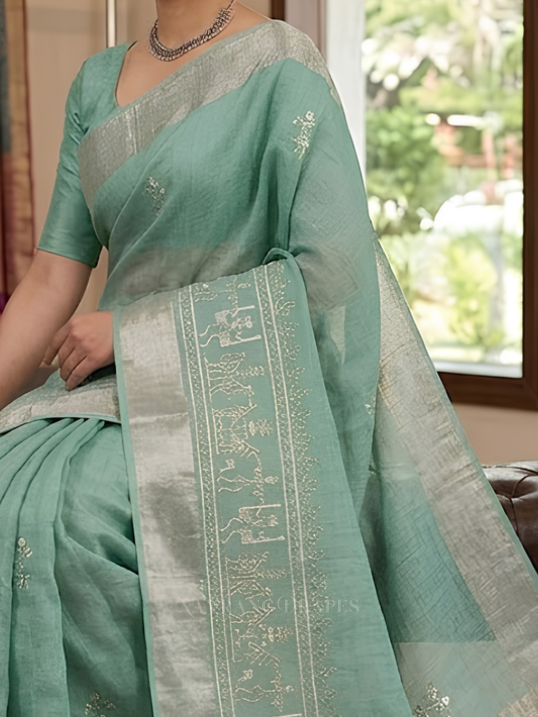 THE VARLI ART SAREE | PISTA GREEN GREEN
