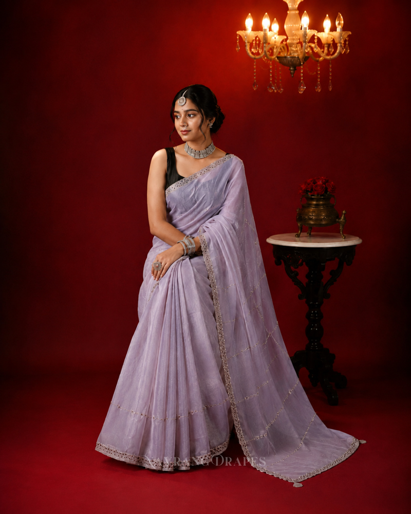 LAVENDER MAUVE SWAROVSKI TISSUE SILK