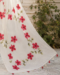 Tanya’s Canvas | Hand-Painted Glass Tissue Silk Saree | White