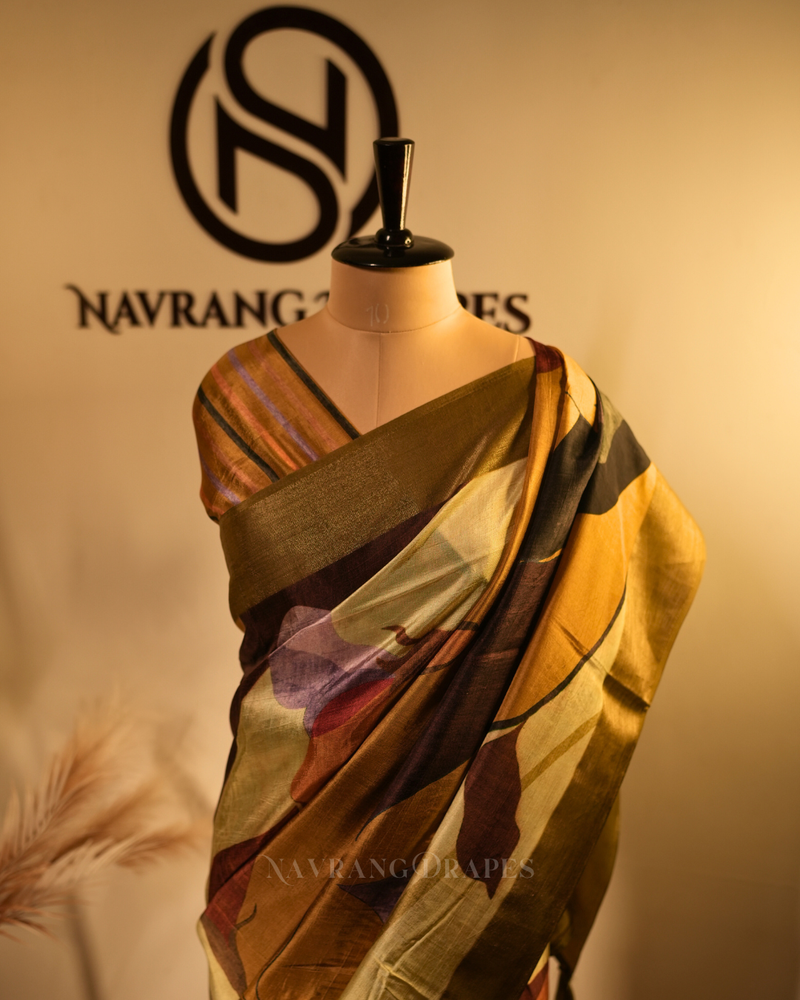 Floral Strokes – Green Printed Vegan Silk Saree