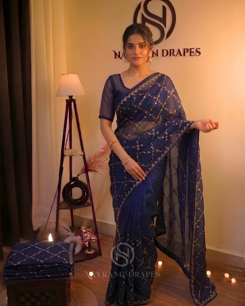 THE RAJWADA GOTA /SIYAI BLUE SAREE (NAVY BLUE)