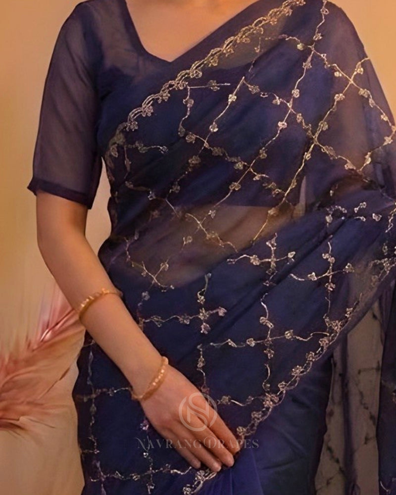 THE RAJWADA GOTA /SIYAI BLUE SAREE (NAVY BLUE)