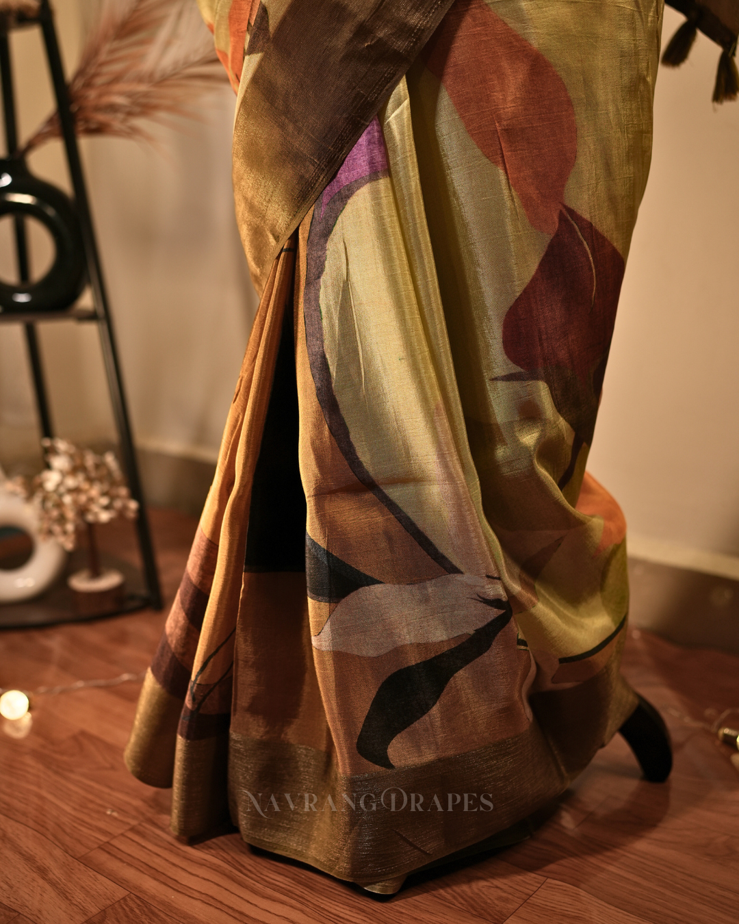 Floral Strokes – Green Printed Vegan Silk Saree