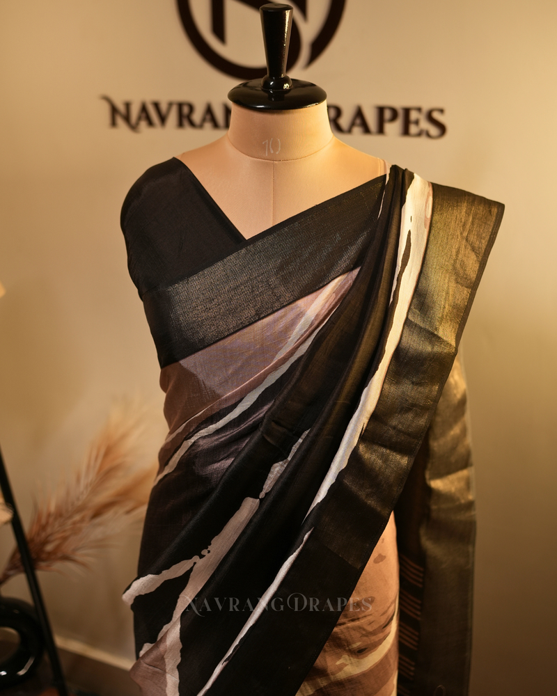 Midnight Bloom – Black Printed Vegan Silk Saree