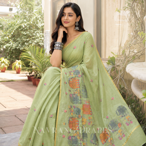 ELEPHANT MOTIF HAND WORK SAREE | GREEN