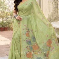 ELEPHANT MOTIF HAND WORK SAREE | GREEN