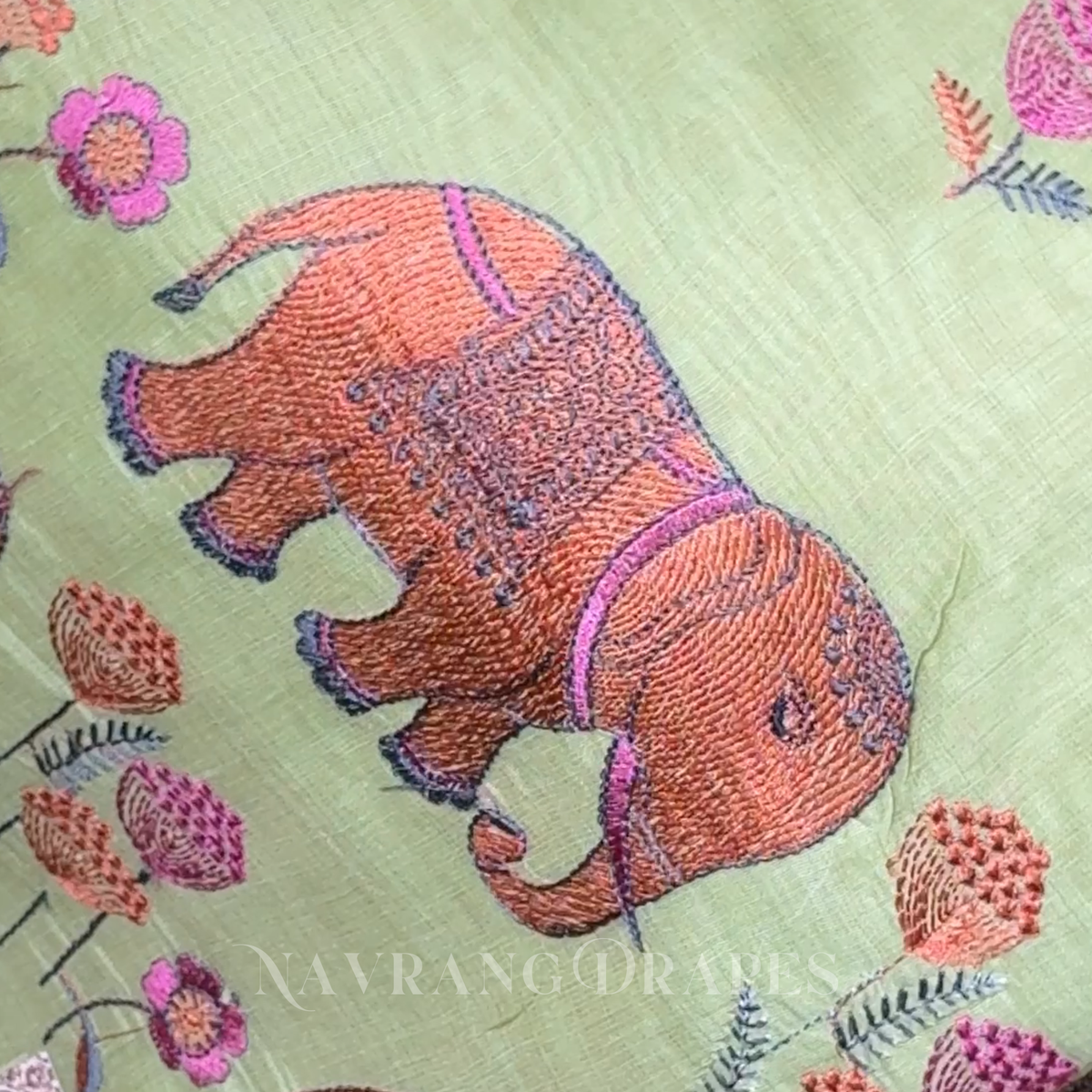 ELEPHANT MOTIF HAND WORK SAREE | GREEN