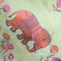 ELEPHANT MOTIF HAND WORK SAREE | GREEN