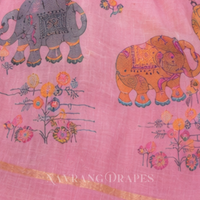 ELEPHANT MOTIF HAND WORK SAREE | PINK