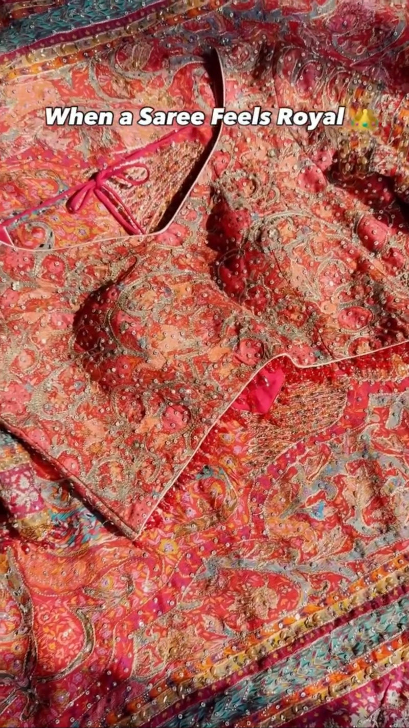 Tamaswini – Pink Crepe Saree with Hand & Mirror Work