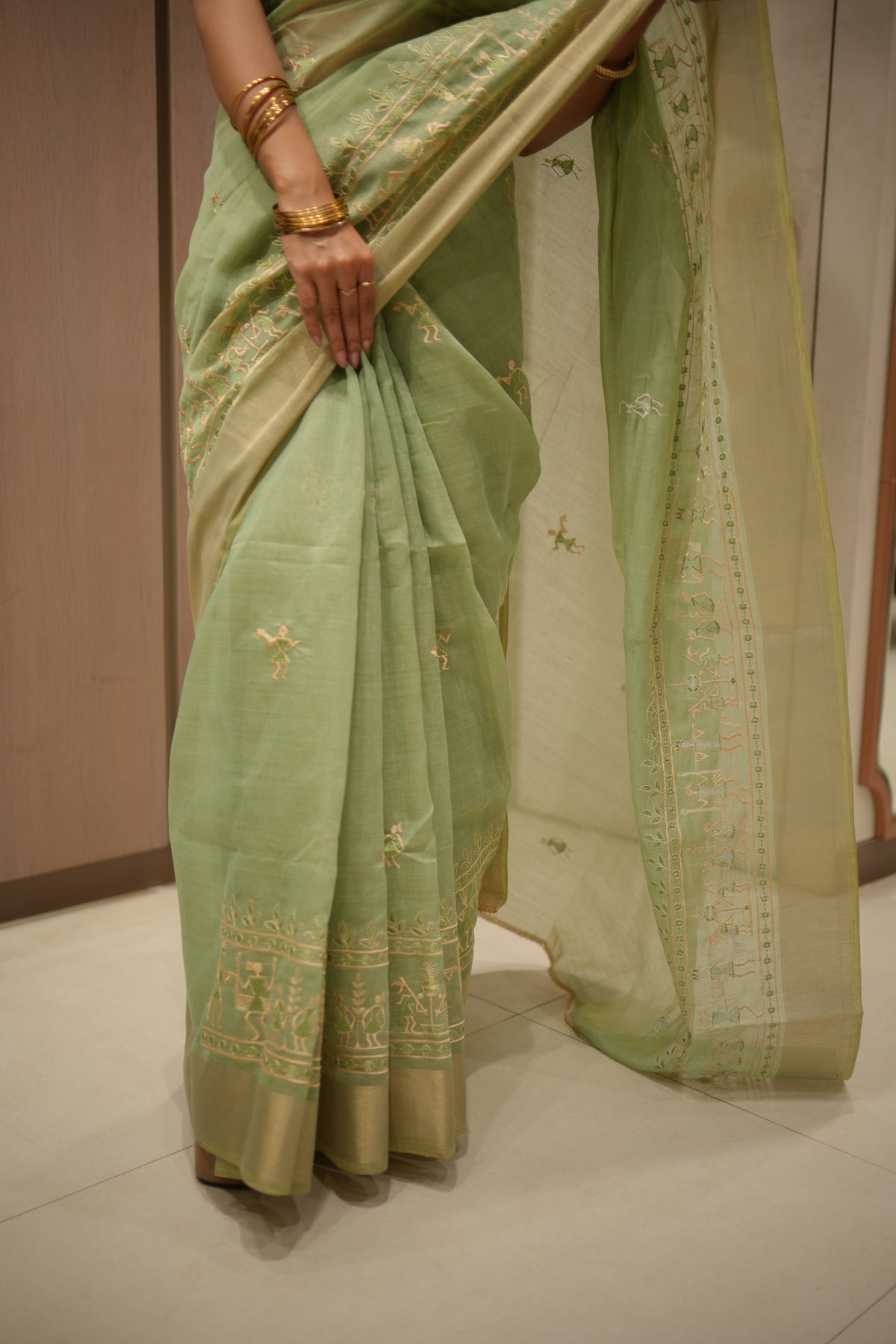 THE VARLI ART SAREE | PISTA GREEN GREEN