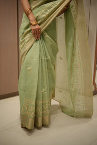 THE VARLI ART SAREE | PISTA GREEN GREEN