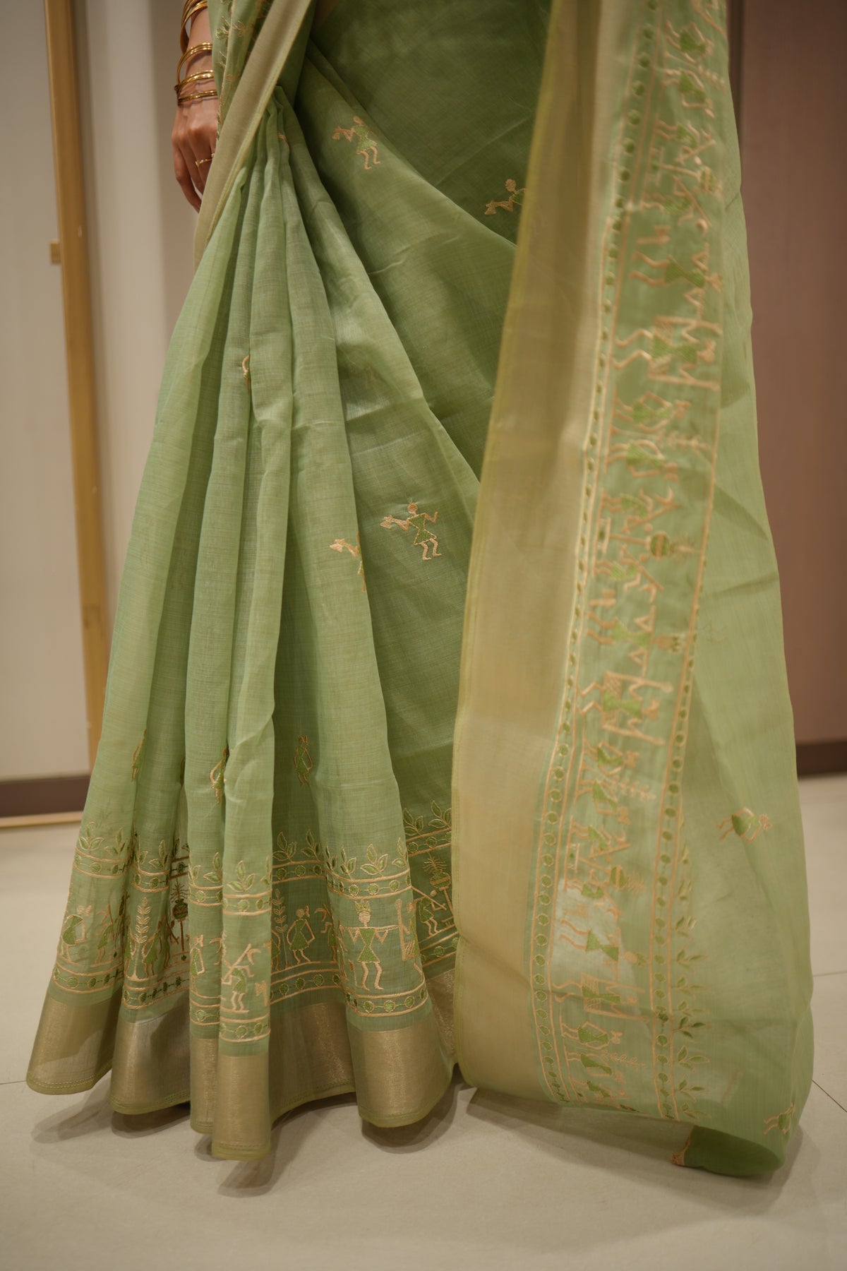 THE VARLI ART SAREE | PISTA GREEN GREEN