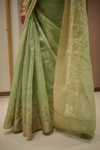 THE VARLI ART SAREE | PISTA GREEN GREEN