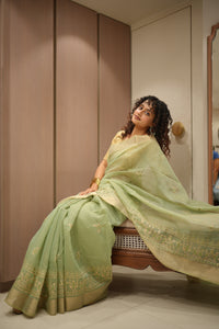 THE VARLI ART SAREE | PISTA GREEN GREEN