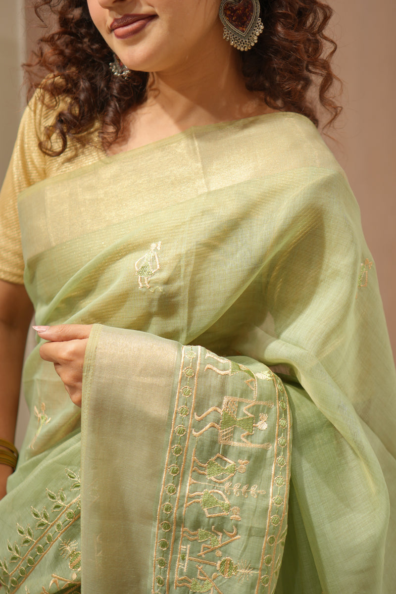THE VARLI ART SAREE | PISTA GREEN GREEN