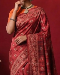 Crimson Ajrakh – Handcrafted Saree
