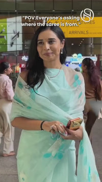 Tanya’s Canvas | Hand-Painted Glass Tissue Silk Saree | Pastel Blue