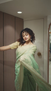 THE VARLI ART SAREE | PISTA GREEN GREEN